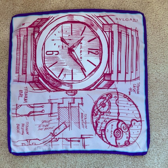 Bulgari Bvlgari Silk Scarf Neckerchief Print Pink Octo finissimo Watch - Picture 1 of 7